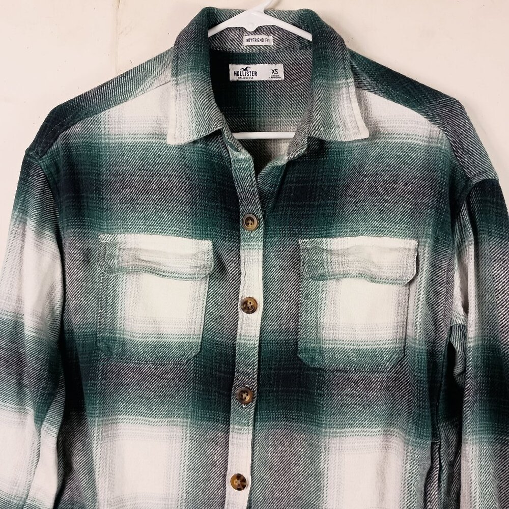 Hollister Plaid Shacket Boyfriend Fit Flannel Shirt Womens XS Green Grunge Y2K